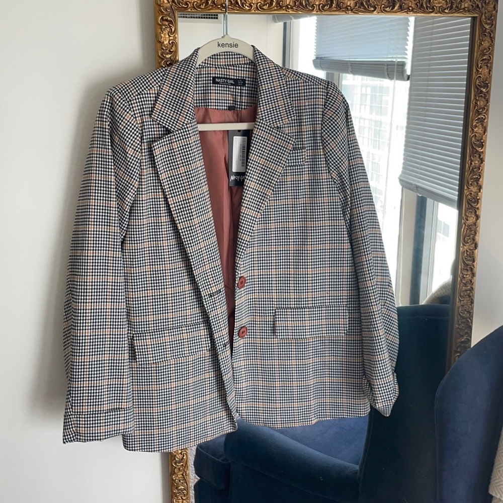 NastyGal blazer, black, tan, orange and white.